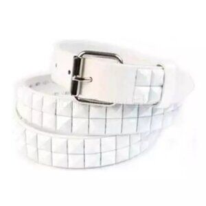 🆕 WHITE PYRAMID STUDDED PU LEATHER BELT - MEN - XXL (46-48)